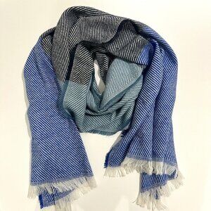 14th & Union Blue & White Striped Knit Scarf Pashmina w/ Fringe Edges